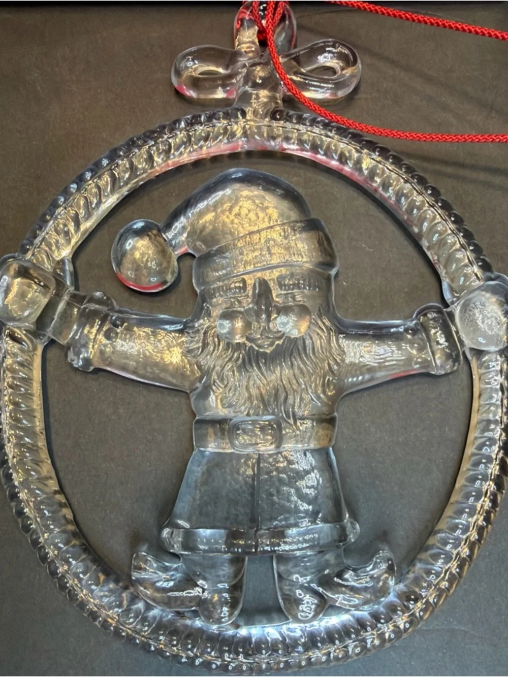 Vtg Kosta Boda Sweden Large Clear Glass Christmas Santa Ornament Sun Catcher
